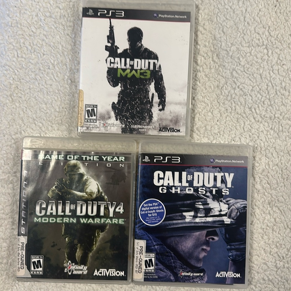 PS3 Call of Duty Ghosts, Modern Warfare and ME3 rated M,  pre played video games